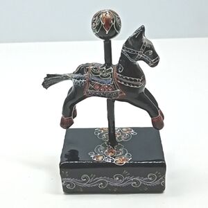 Wooden hand painted carousel wooden black lacquer horse figurine.